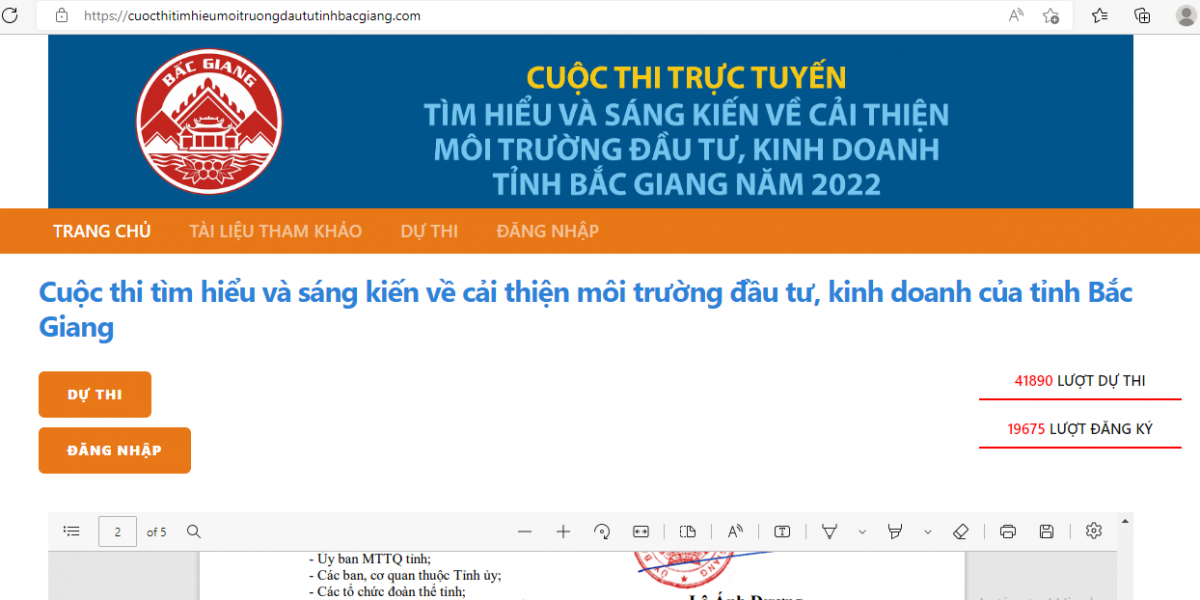 Tổng hợp kết quả tham gia Cuộc thi ““Tìm hiểu và sáng kiến về cải thiện môi trường đầu tư, kinh doanh của tỉnh Bắc Giang” năm 2022 tính đến ngày 23/8/2022