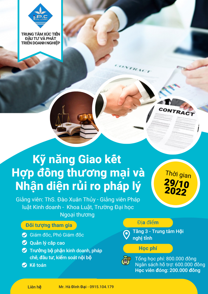 Mời tham dự Khóa đào tạo: “Kỹ năng giao kết hợp đồng thương mại và nhận diện rủi ro pháp lý”