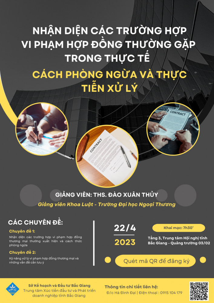 Mời tham dự Khóa đào tạo “Nhận diện các trường hợp vi phạm hợp đồng thường gặp trong thực tế – Cách phòng ngừa và thực tiễn xử lý”