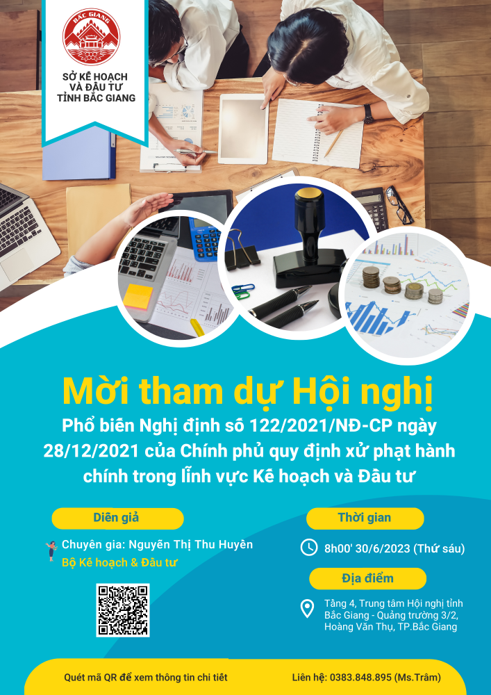 MỜI THAM DỰ Hội nghị “Phổ biến Nghị định số 122/2021/NĐ-CP ngày 28/12/2021 của Chính phủ quy định xử phạt hành chính trong lĩnh vực kế hoạch và đầu tư”
