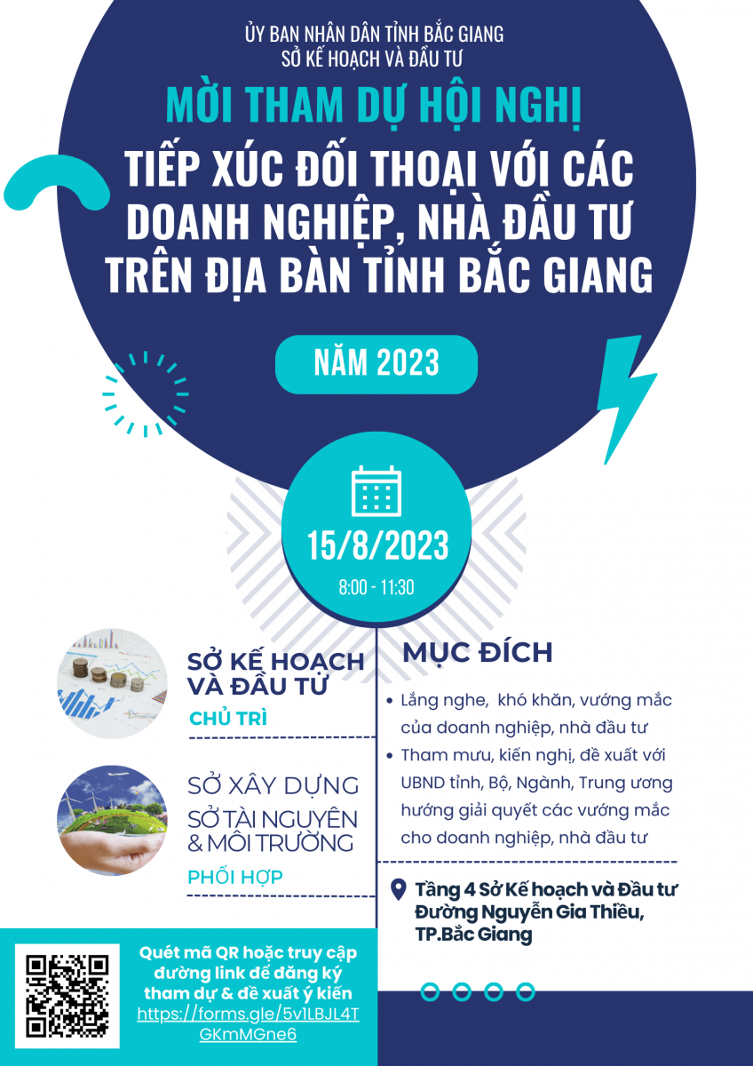 Mời tham dự Hội nghị “Tiếp xúc, đối thoại với các doanh nghiệp trên địa bàn tỉnh Bắc Giang – năm 2023”